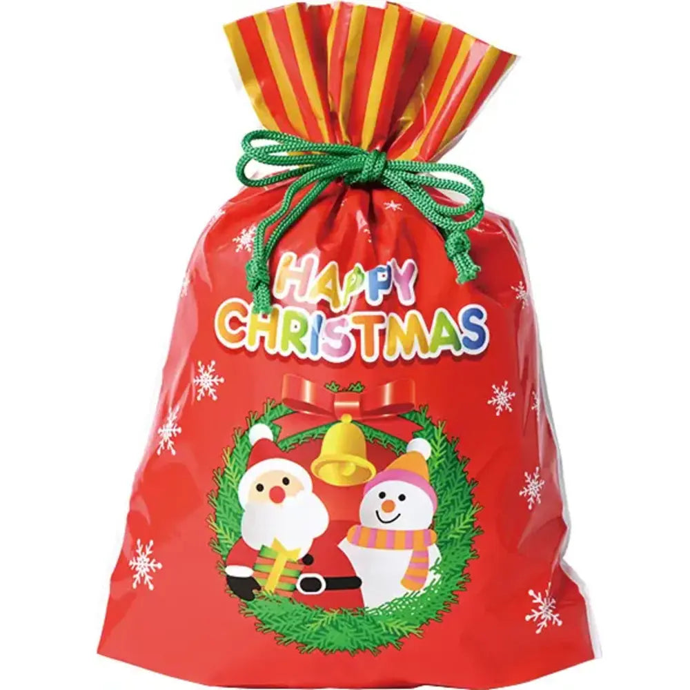クリスマス巾着ギフトバッグ(小)33x24cm, PE製, 両面プリントデザイン