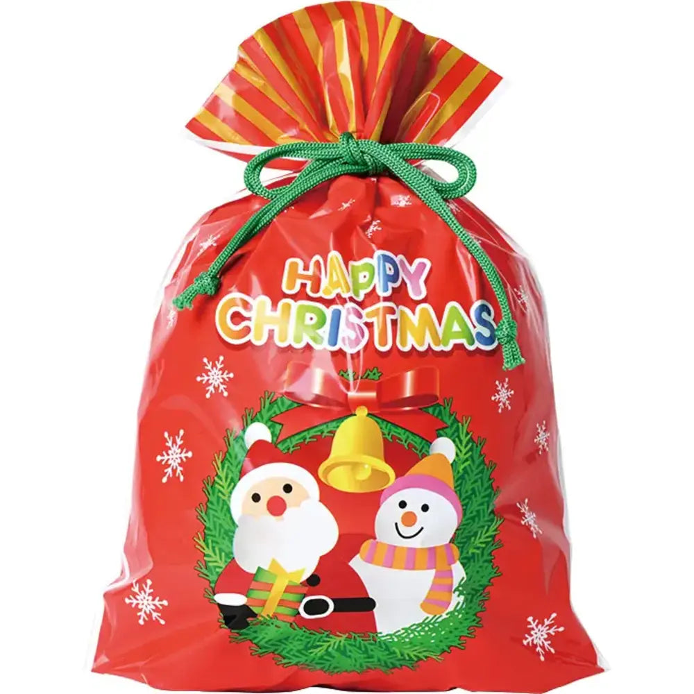 クリスマス巾着ギフトバッグ(中) 両面プリントPE製 38×29×7cm