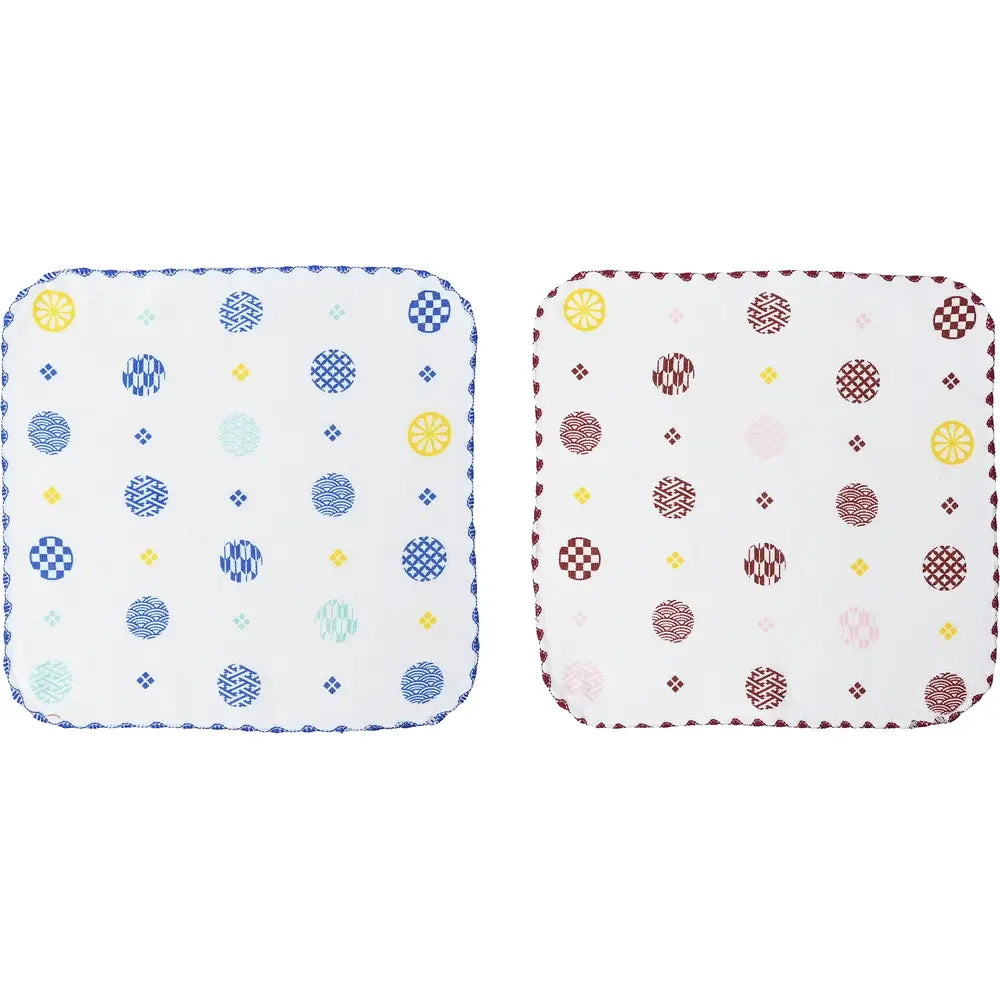 「ほんの気持ち」丸小紋ガーゼタオルハンカチ、柔らか綿素材23×23cm