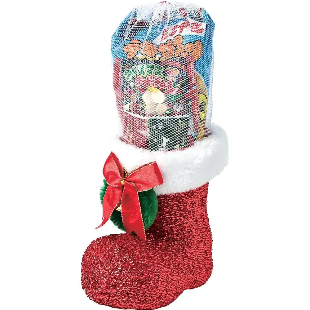 クリスマス・ラメブーツ(中) お菓子入、12cm、PE・ポリエステル製