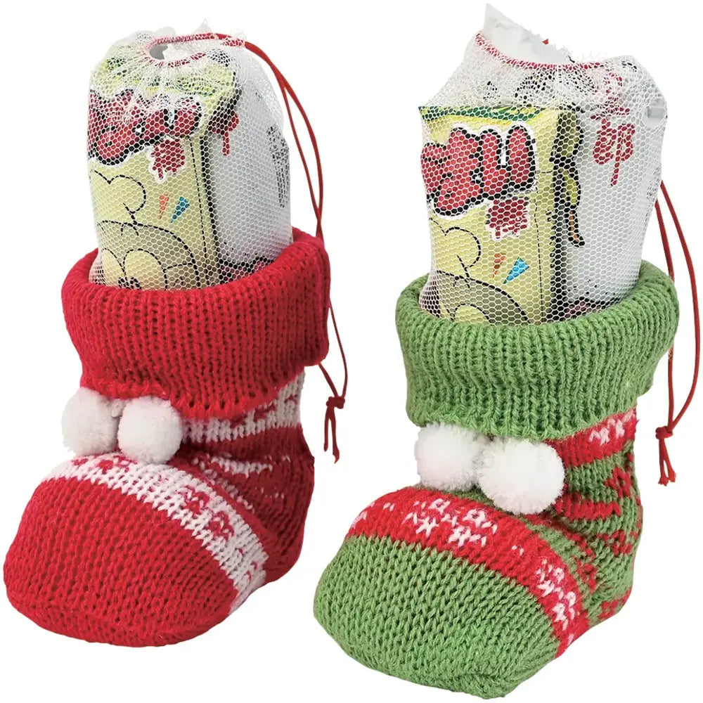 クリスマス・ニットブーツ(お菓子入)、可愛いアクリルニット生地、9cmサイズ