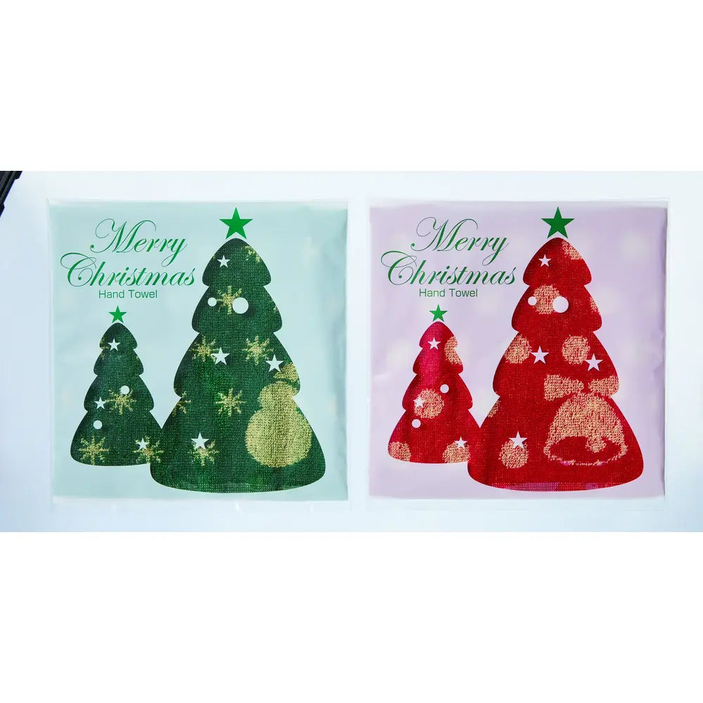 クリスマス・ジャガードハンドタオル、ツリー柄パッケージ、綿製、20cm