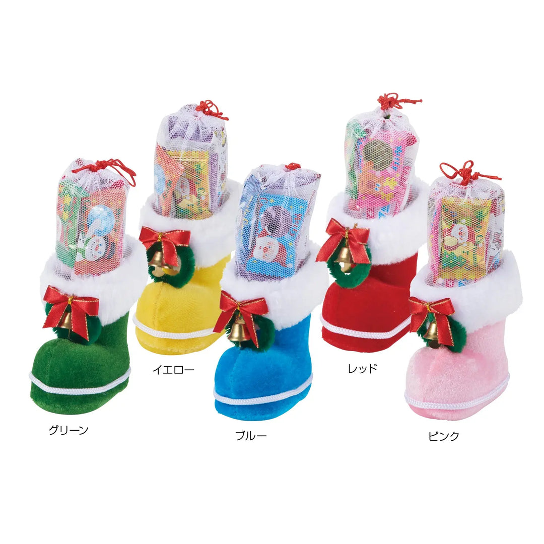 クリスマス カラフルミニブーツ、5色アソート、お菓子付きミニ飾りブーツ