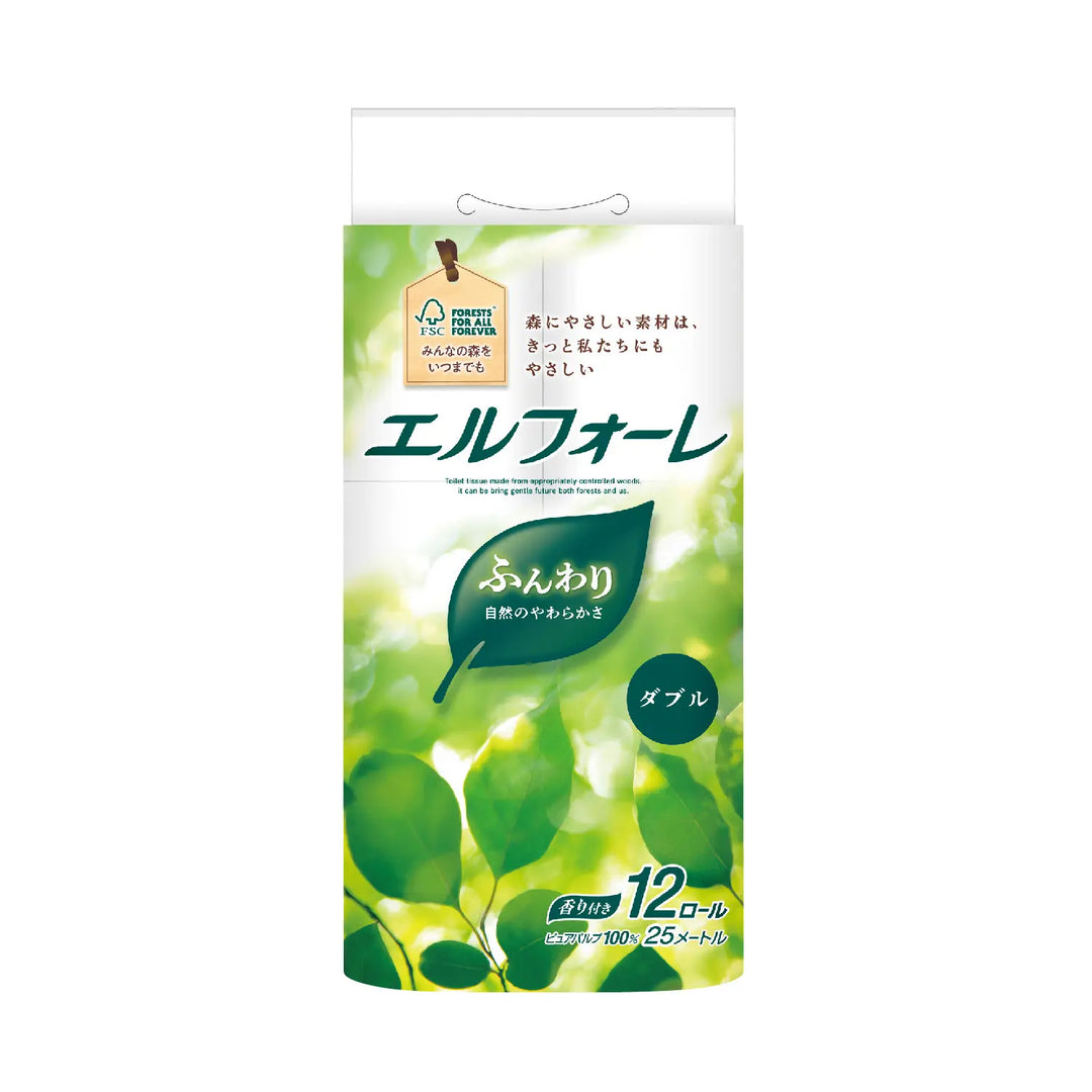 "エルフォーレ トイレットティシュー12ロール ダブル 清潔感リーフデザイン 日本製"