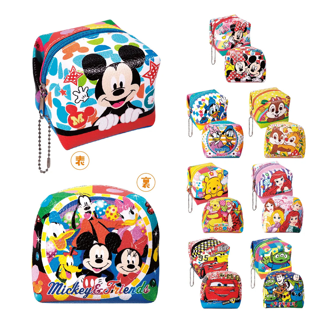 キャラクターカラフルCUBEポーチ、8柄ミックス、ポリウレタン製、キューブ型ポーチ