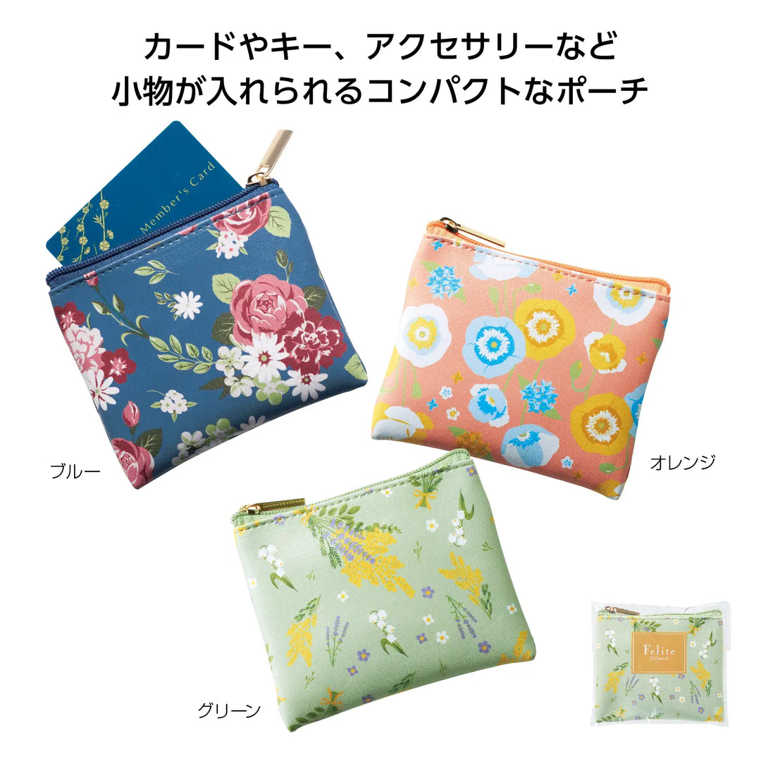 フェリテ フラットポーチ 3色花模様 デザイン 小物入れ ポリウレタン製