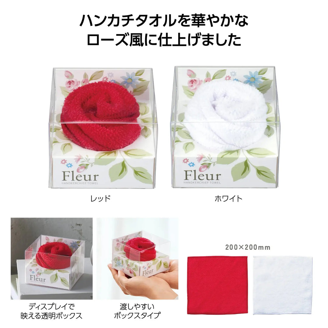 フルール フラワーギフトタオル:華やかなローズ風デザインのポリエステル製ハンカチ