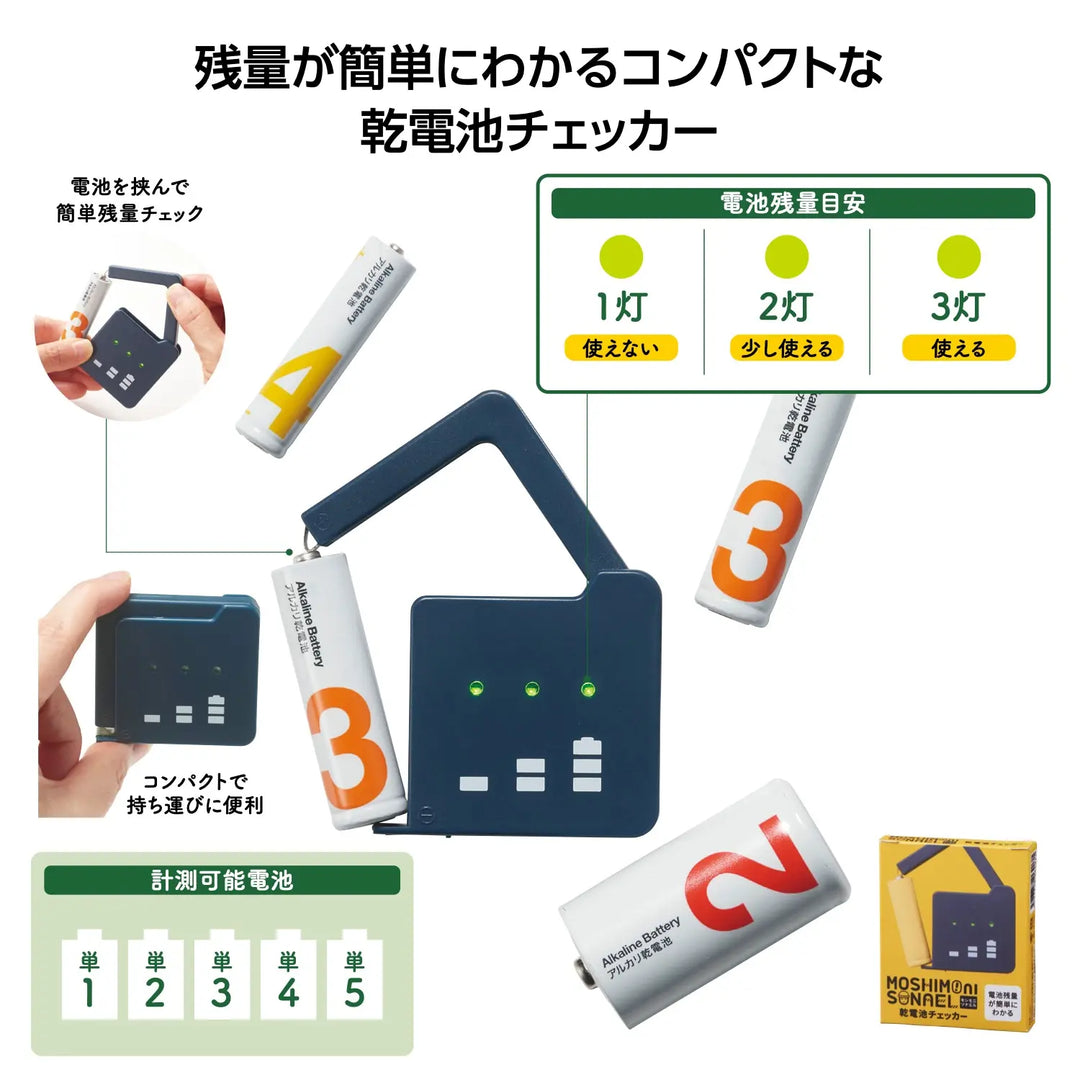 モシモニソナエル乾電池チェッカー、単一から単五対応、省エネABS製