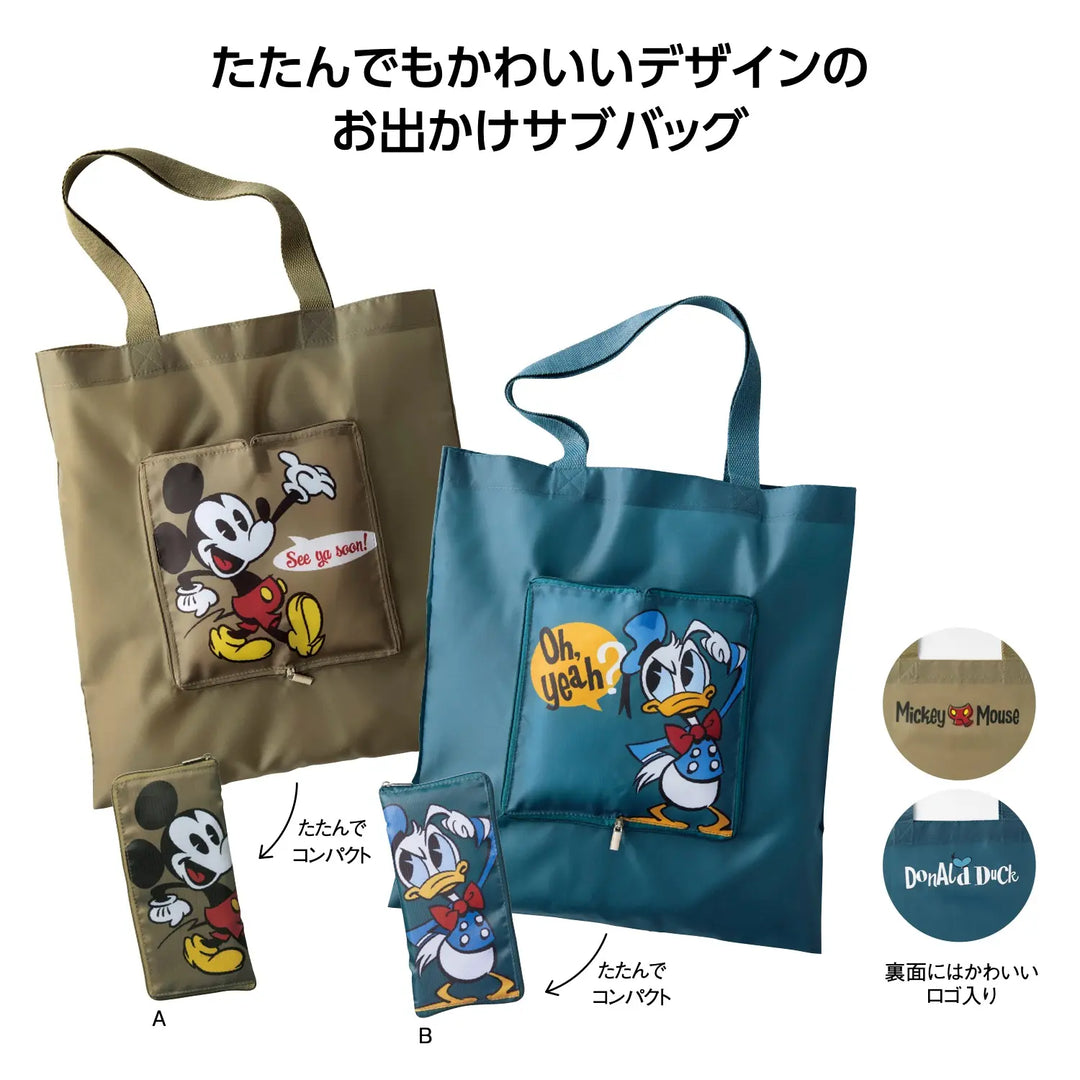 ミッキー&ドナルド フラットトート 躍動感あるデザイン コンパクト収納可能