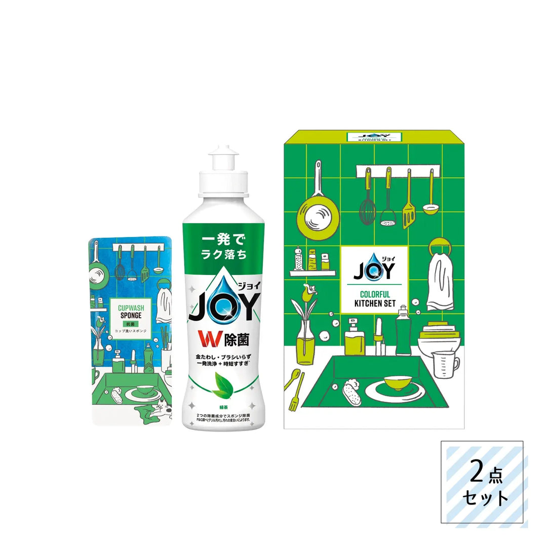 ジョイ カラフルキッチンセット 緑茶の香り、除菌効果と楽しい食器洗い用スポンジ付き