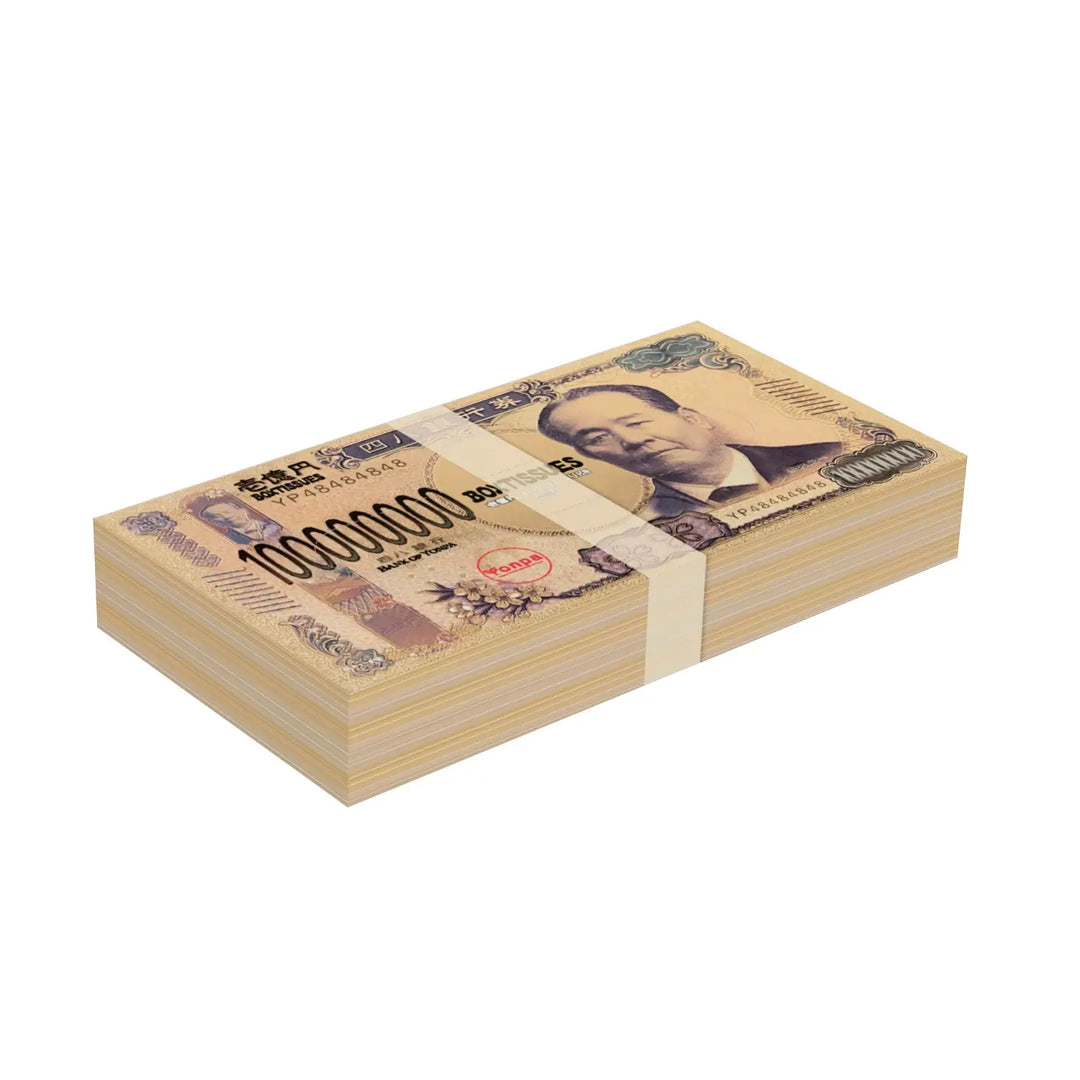 壱億円デザインのBOXティッシュ40W、パルプ製、日本製、化粧箱入り