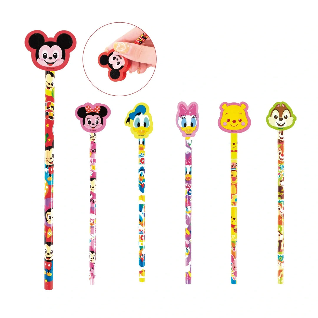 キャラクターダイカット消しゴム付えんぴつ、6柄、TPR・木製、低単価魅力