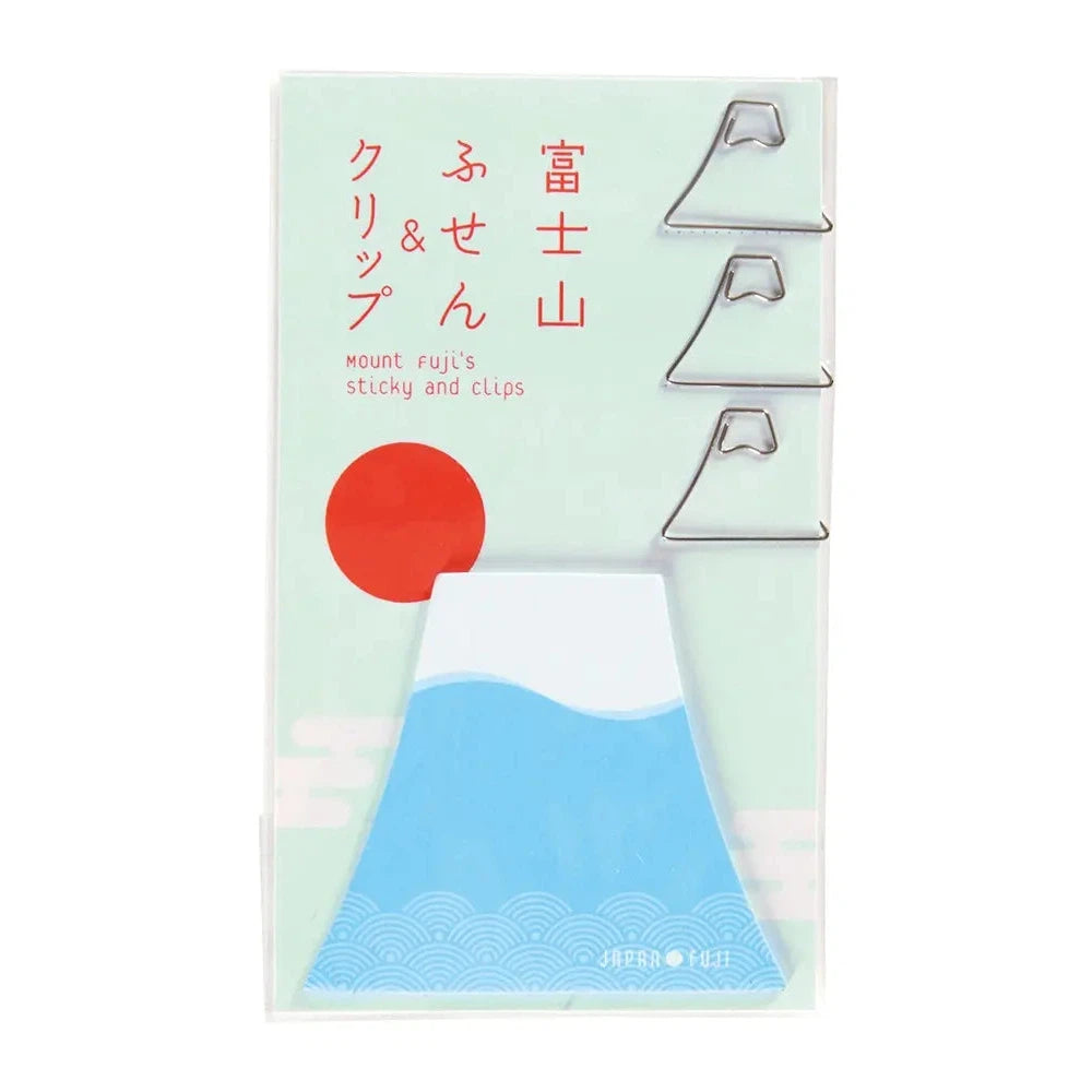 富士山ふせん&クリップセット、紙とスチール製、富士山デザインの文具