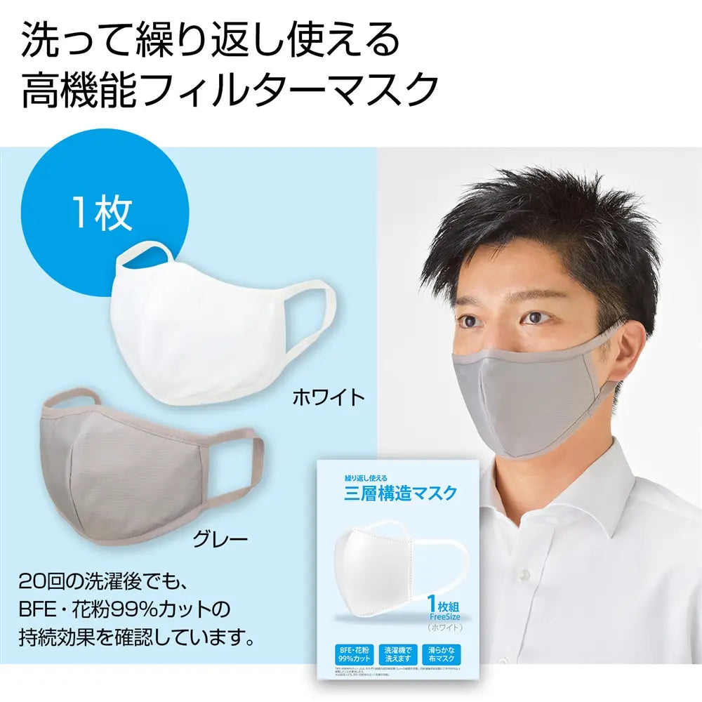 繰り返し使える三層構造マスク、洗える高機能フィルターで快適な着用感