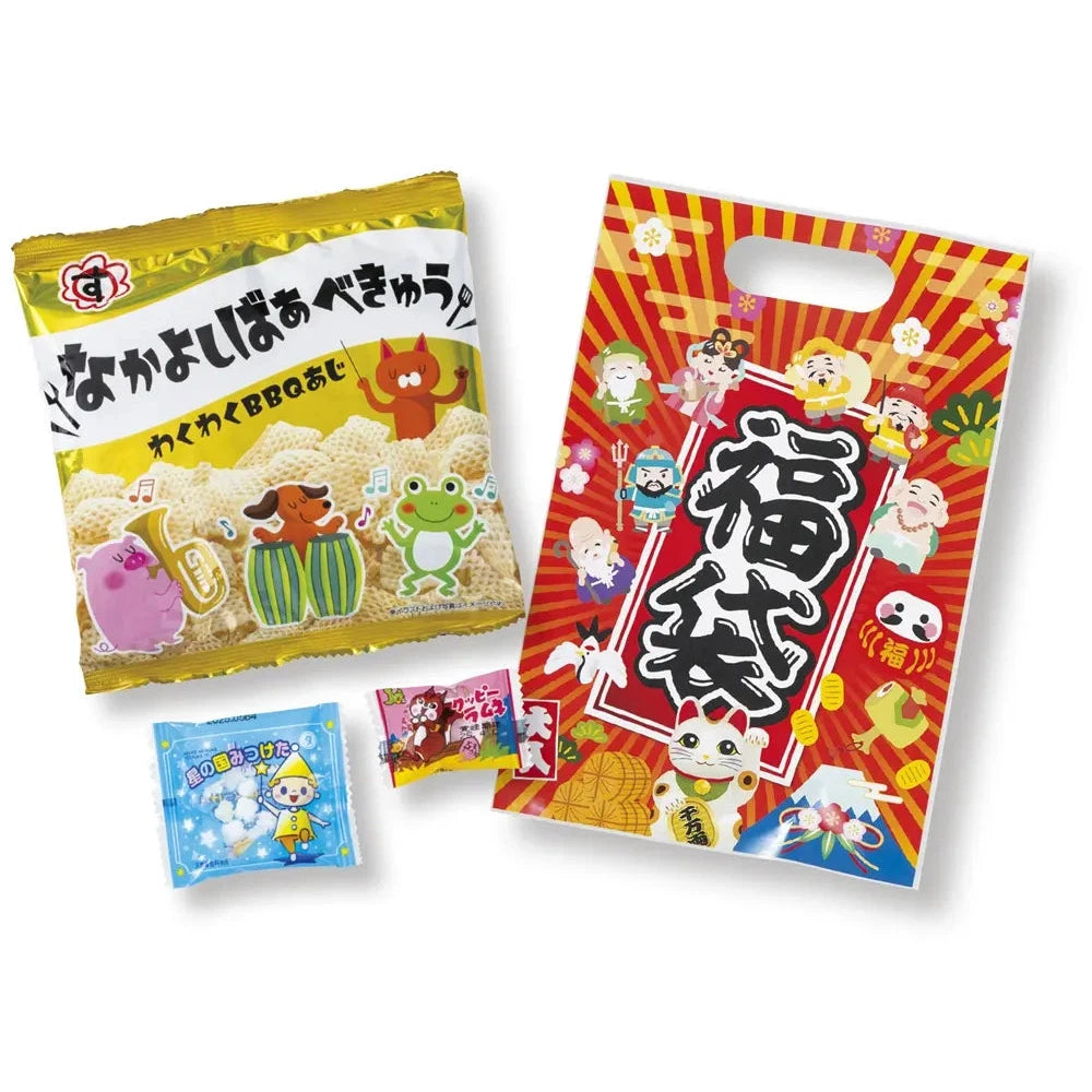 七福神お菓子福袋3点セット、カラフルでお得な福袋、縁起物のお菓子セット