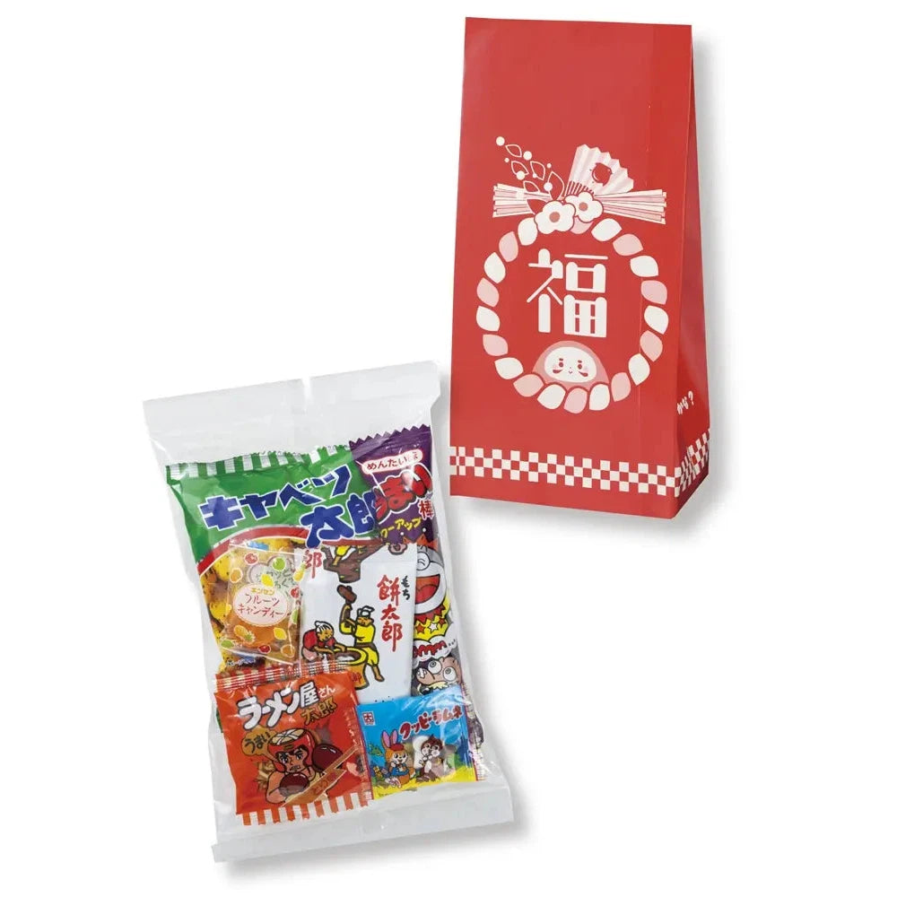 お菓子福袋6点セット、しめ縄だるま目印のキッズ向け福袋、100日賞味期限
