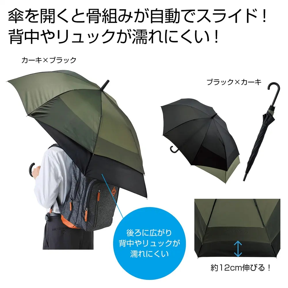 バックプロテクトジャンプ傘、リュックを守る大きく広がる高級傘、2色展開