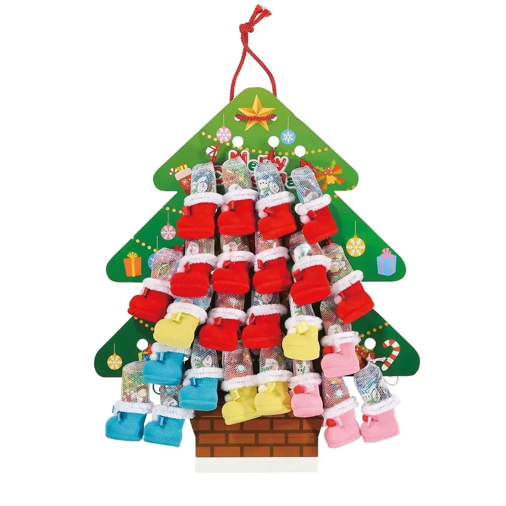 "クリスマスプチっとブーツ120個セット、ツリー型展示什器付きキャンディ"