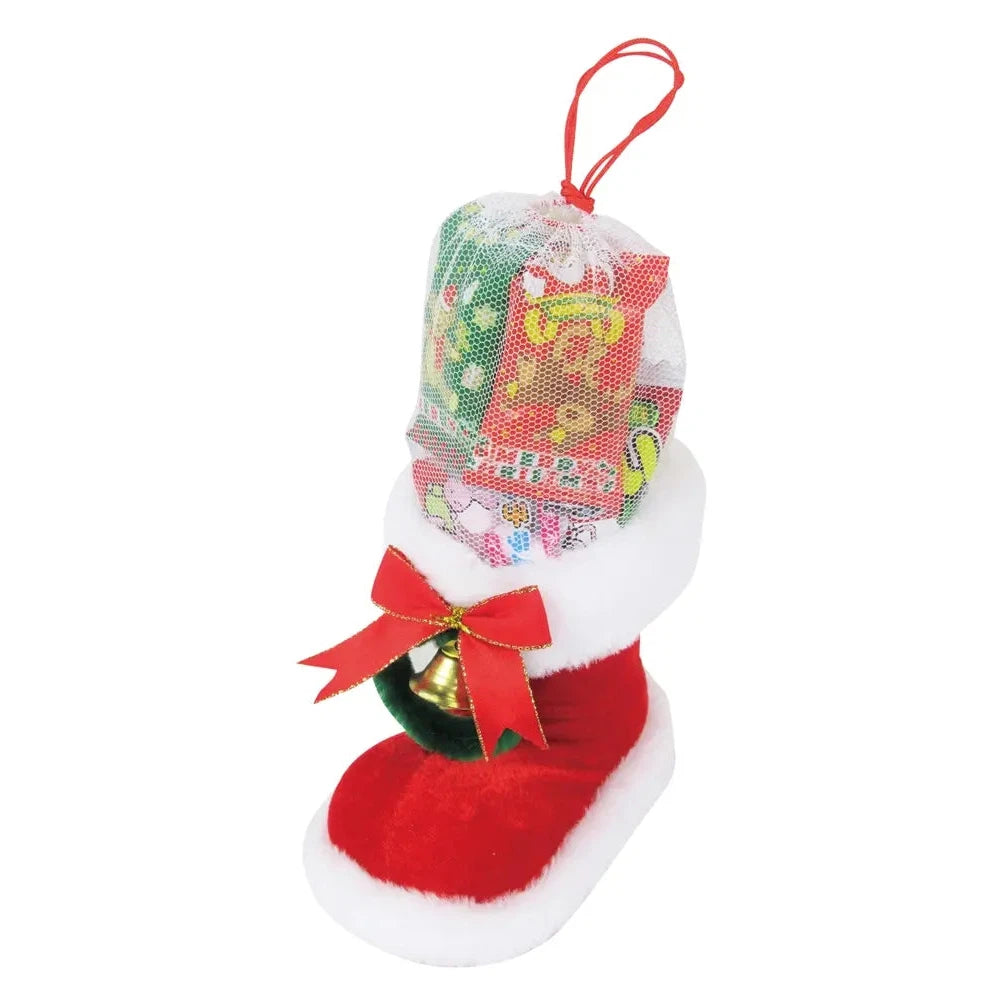 クリスマスブーツ(S)、赤い装飾とお菓子、ノベルティや販促品に最適