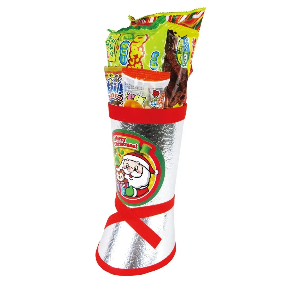 クリスマス銀靴(M)、お菓子セット入りポリ袋、銀色クリスマスギフトアイテム
