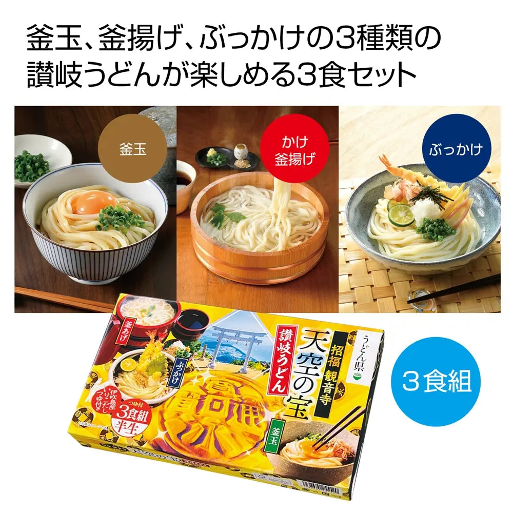 天空の宝 味くらべ讃岐半生うどん3食組 化粧箱入り多彩なつゆ付