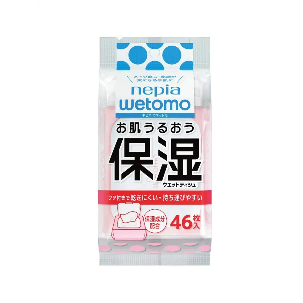 ネピア wetomo 保湿ウエットティシュ46枚入り、乾きにくくお肌うるおう