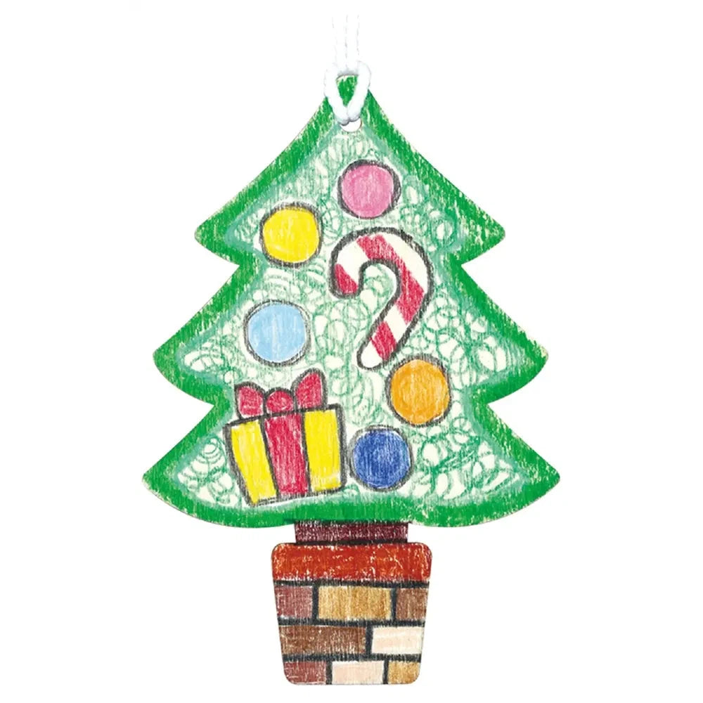 木製オーナメント クリスマスツリー100人用、木・綿素材でおえかき可能