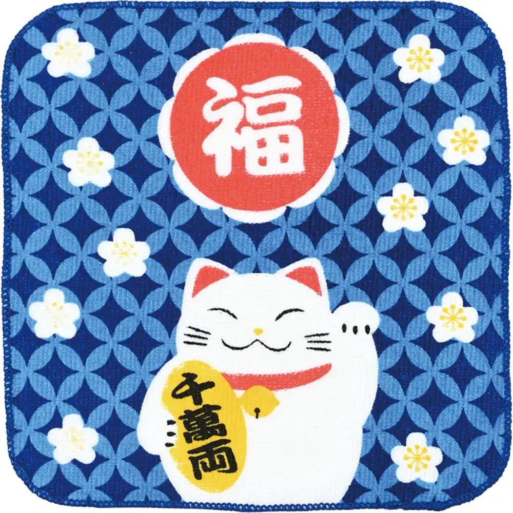まねき猫タオルハンカチ 20x20cm 綿製 窓アキ台紙 プチギフト用