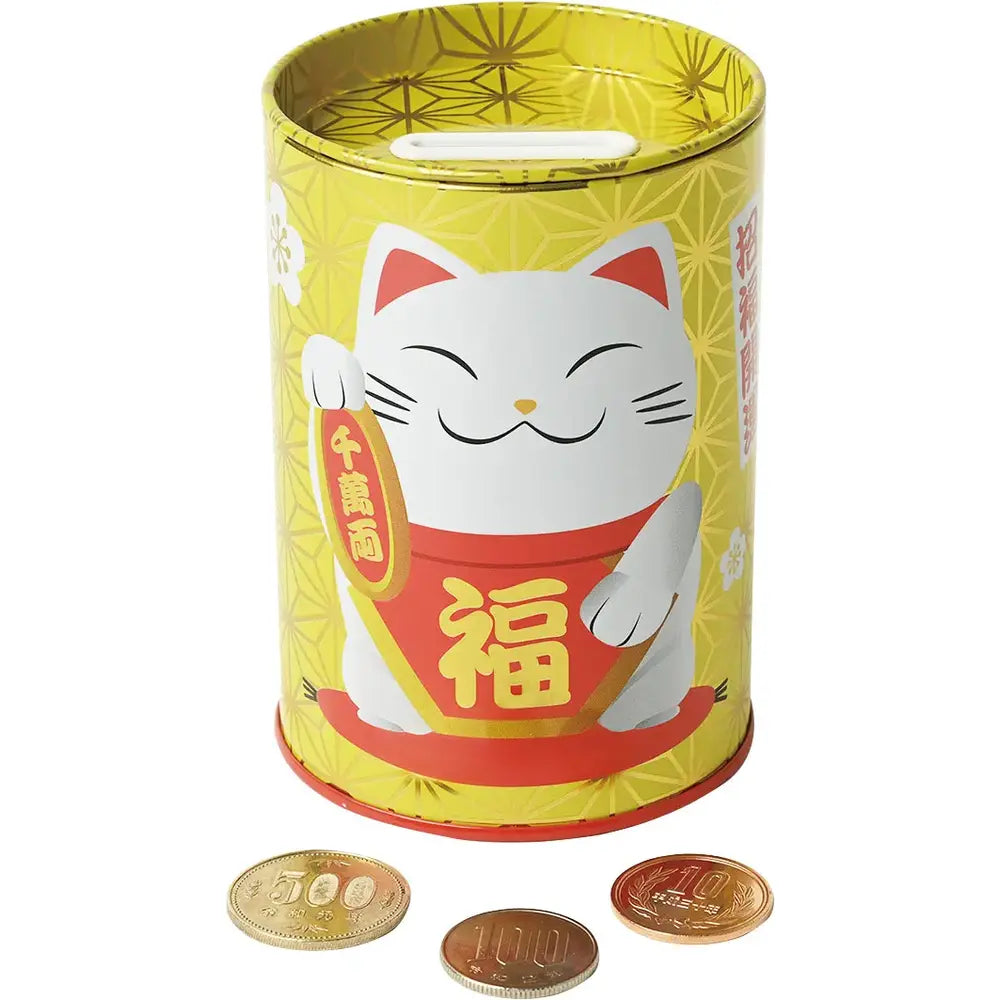 ペン立て缶貯金箱 まねき猫、Ø7.5×高さ10.5cm、ブリキ素材の可愛いデザイン