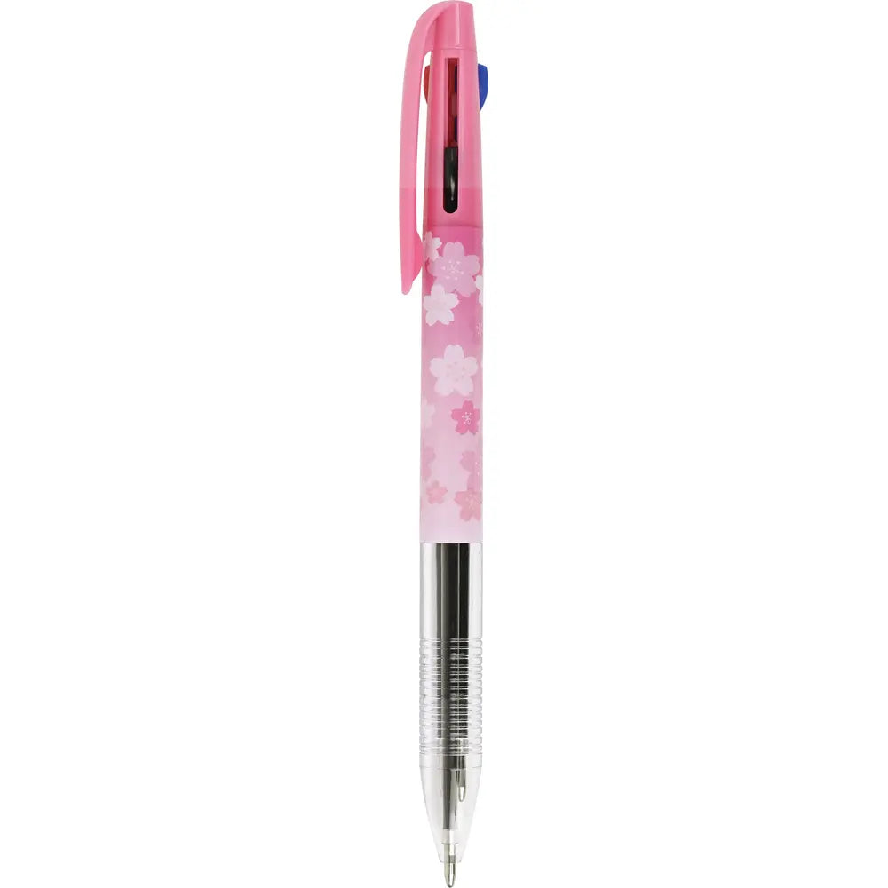 さくら3色ボールペン、14.5cm、AS・ABS素材、黒赤青インク、さくらデザイン