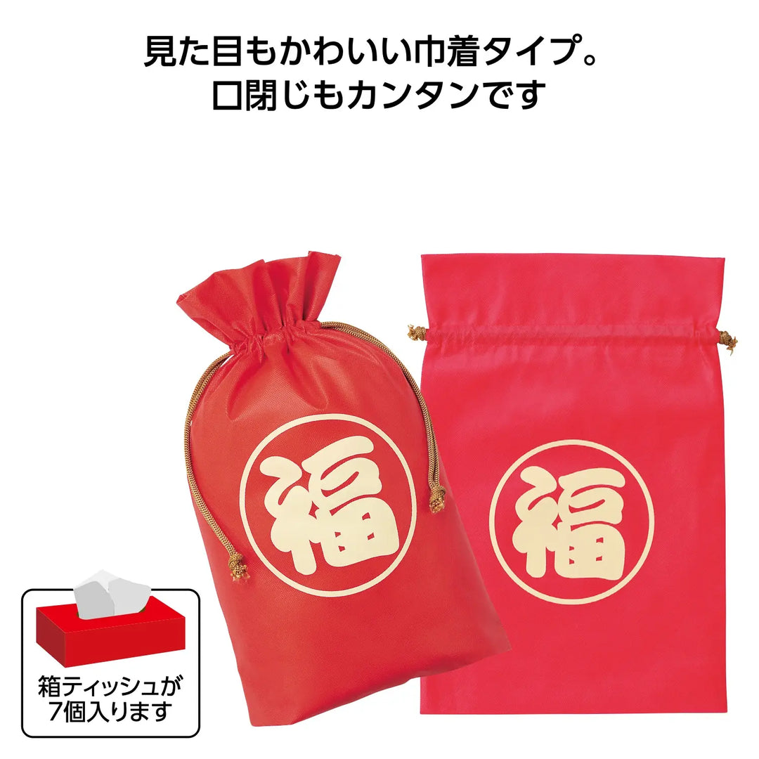 丸福巾着 レッド PP不織布製 無包装 大容量550×360×100mm
