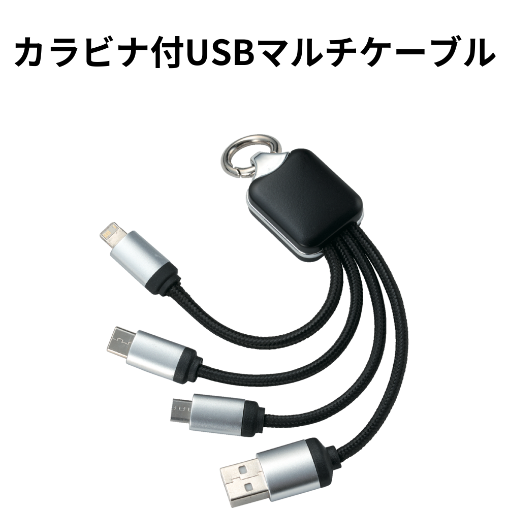 カラビナ付USBマルチケーブル 小ロット（最低18個・1個単位）
