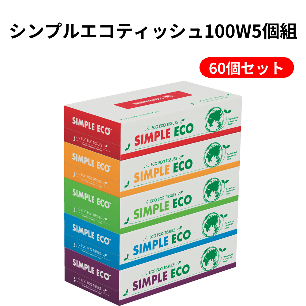 シンプルエコティッシュ100W5個組 60個セット