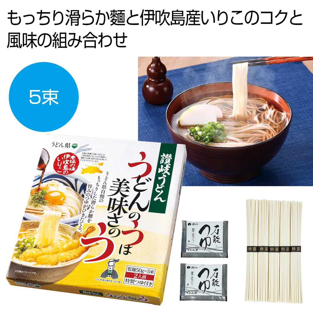 うどん県讃岐うどん5束つゆ付、もっちり麺と伊吹島産いりこ風味つゆセット